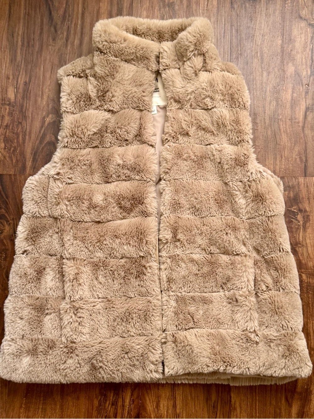 dylan Plush Faux Fur Vest in Light Taupe, Size Medium